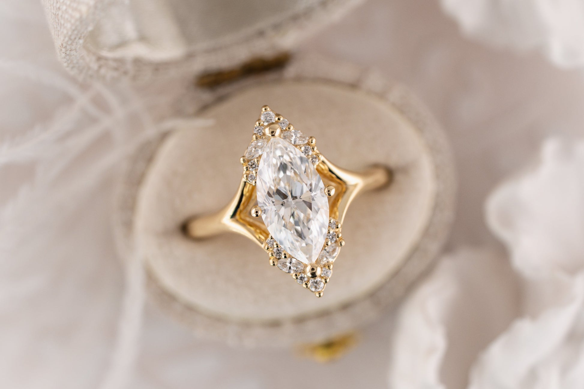 Marquise Shaped Three Stone Lab Grown Diamond Engagement Ring