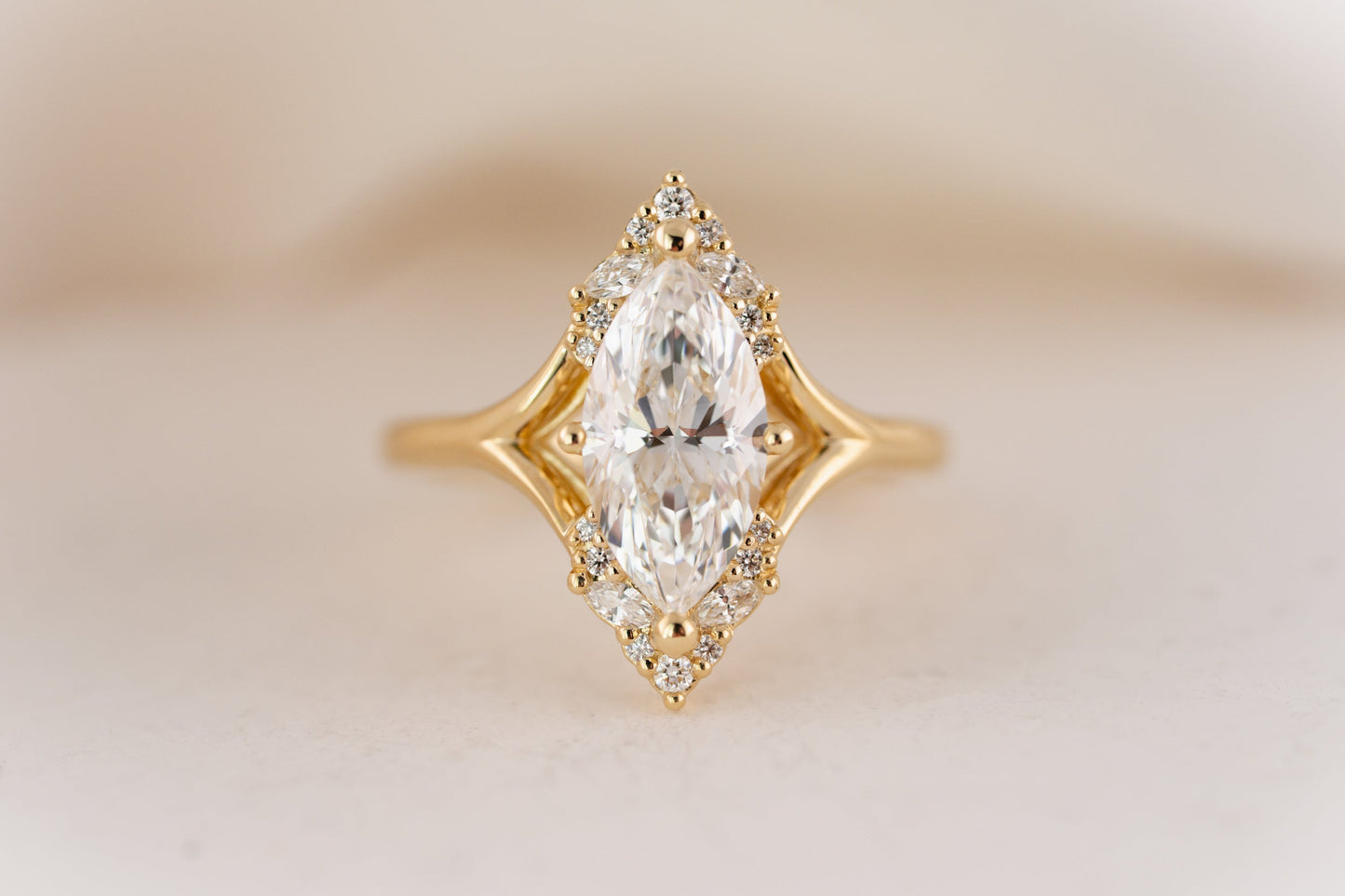 Marquise Shaped Three Stone Lab Grown Diamond Engagement Ring