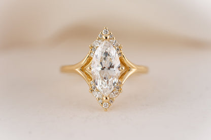 Marquise Shaped Three Stone Lab Grown Diamond Engagement Ring