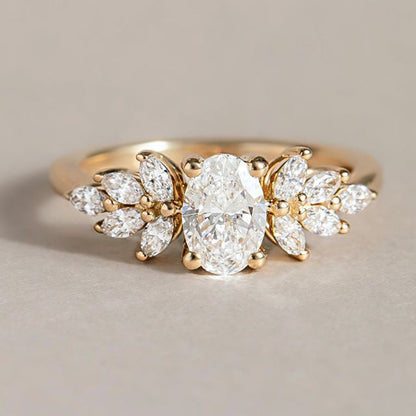 Marquise Shaped Three Stone Lab Grown Diamond Engagement Ring