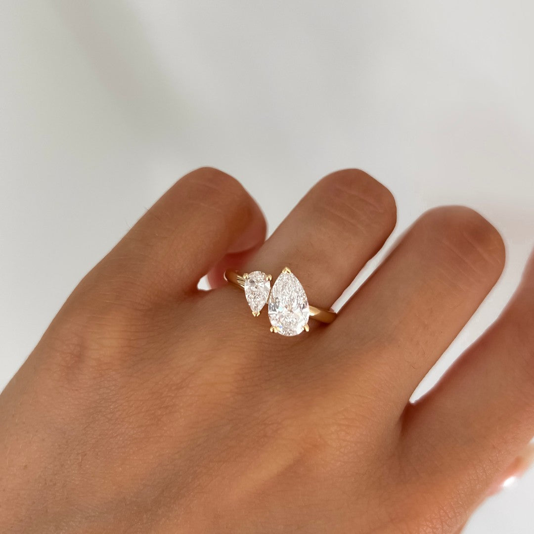 Marquise Shaped Three Stone Lab Grown Diamond Engagement Ring