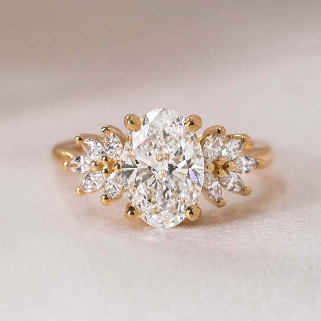 Marquise Shaped Three Stone Lab Grown Diamond Engagement Ring