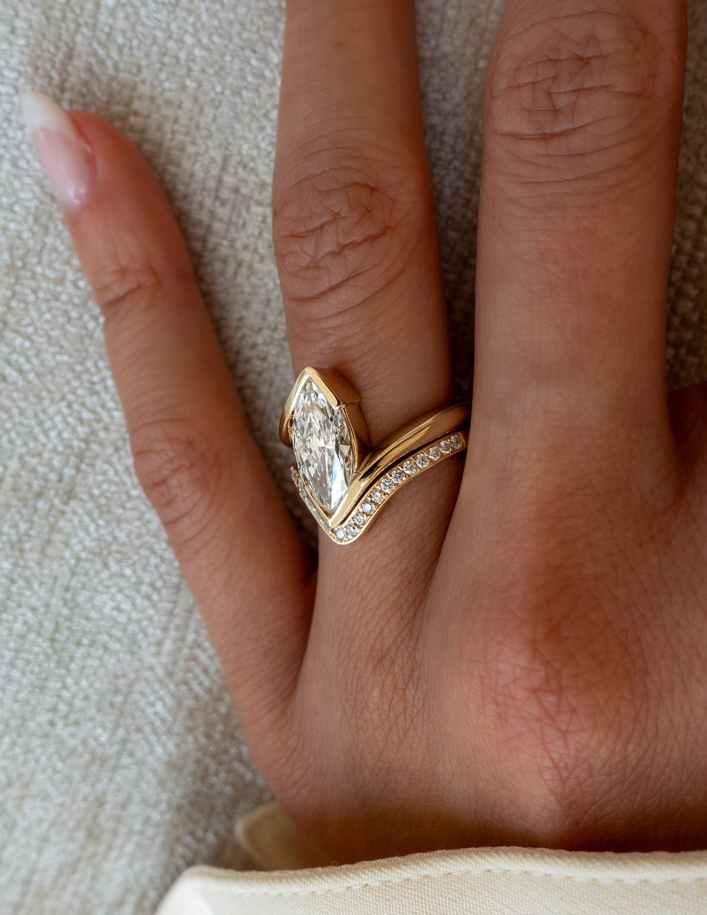 2 CT Marquise Moissanite Engagement Ring with V Shaped Pave Stacking Wedding Band