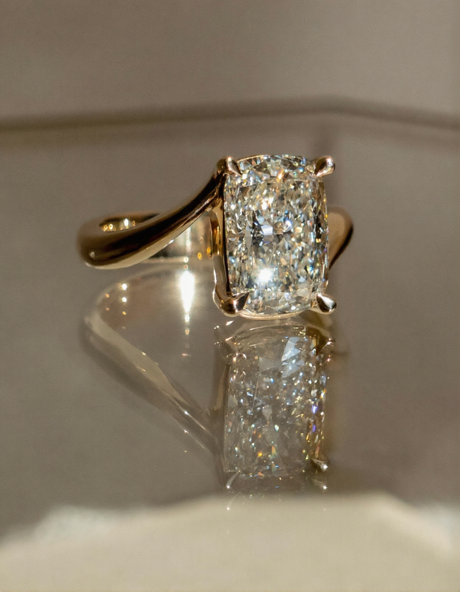 2.5 CT Elongated Cushion Cut Solitaire Rapture Moissanite Engagement Ring