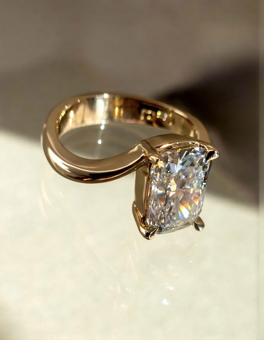 2.5 CT Elongated Cushion Cut Solitaire Rapture Moissanite Engagement Ring