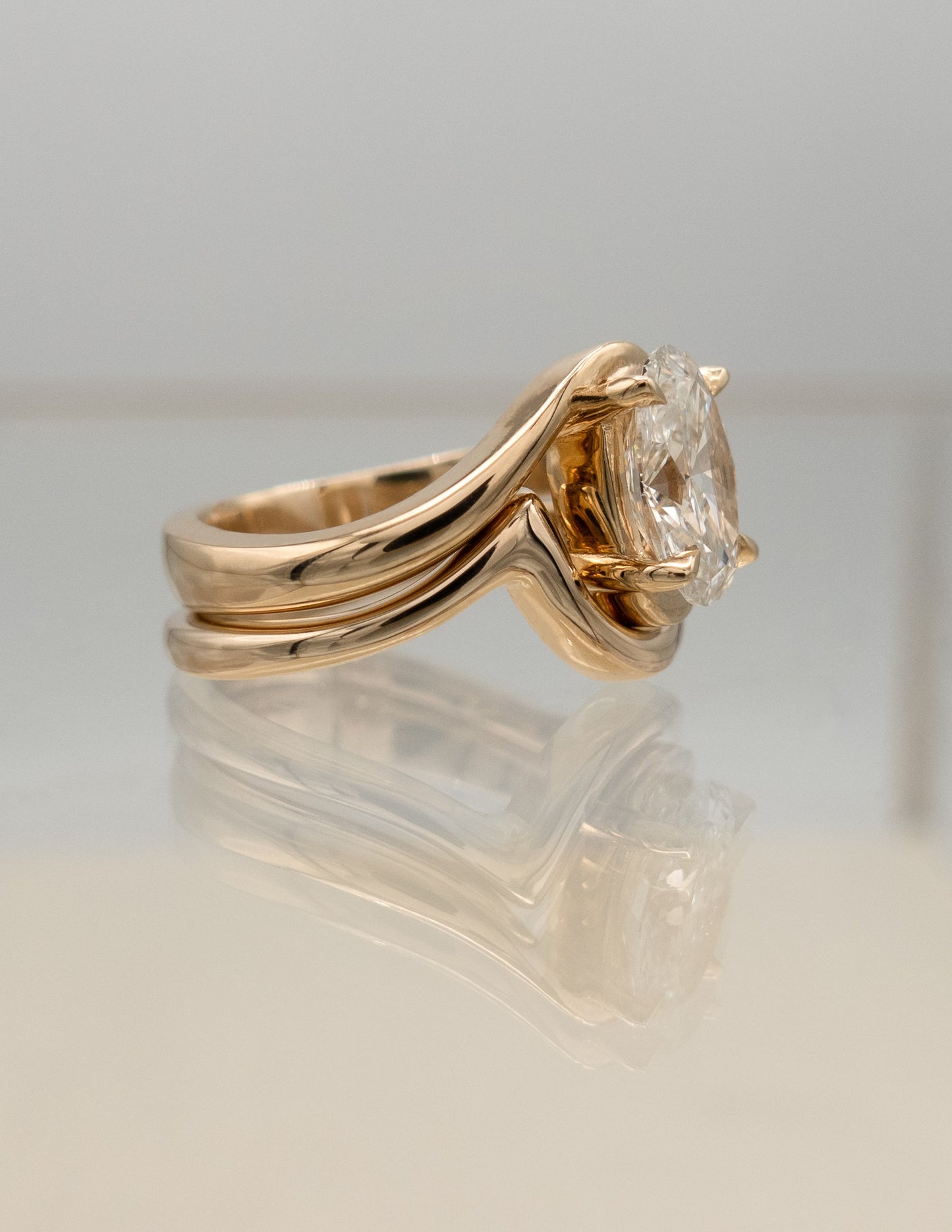 2.5 CT Oval Moissanite Engagement Ring with Plain Stacking Wedding Band