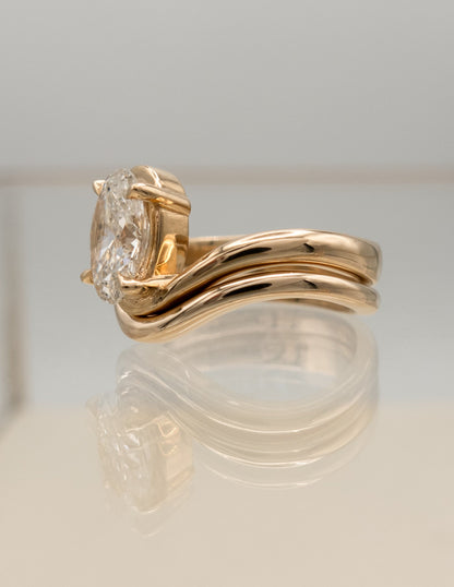 2.5 CT Oval Moissanite Engagement Ring with Plain Stacking Wedding Band