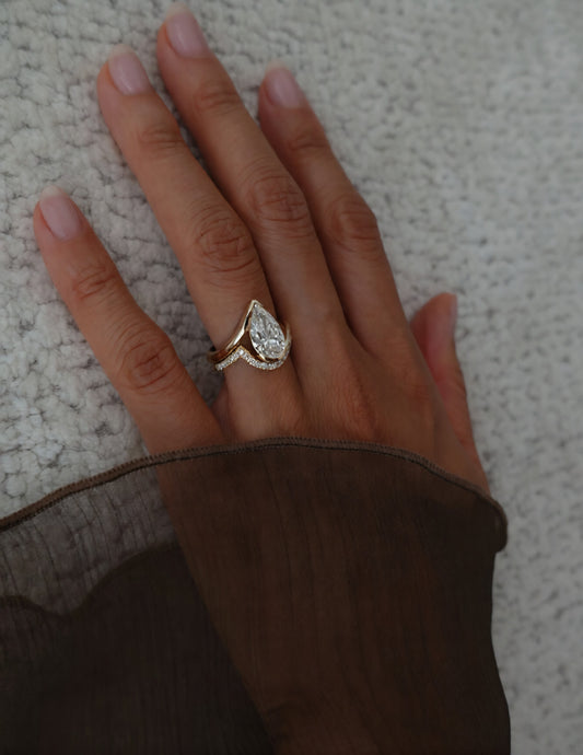 2.5 CT Pear Cut Solitaire Moissanite Ring With Minimal Pave Band