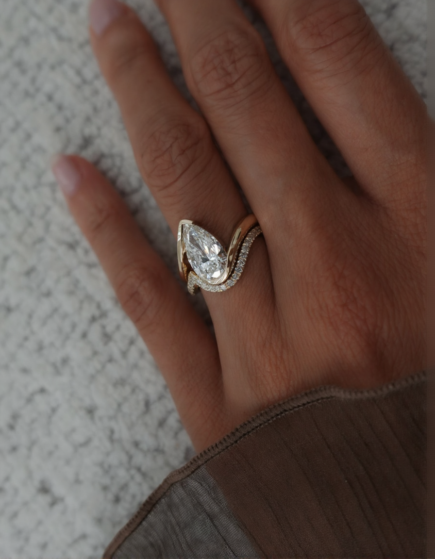 2.5 CT Pear Cut Solitaire Moissanite Ring With Minimal Pave Band