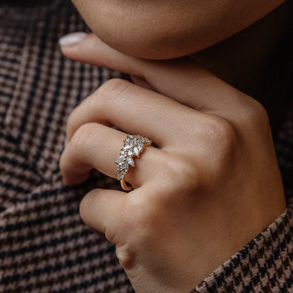0.92 TCW Marquise & Round Shaped Cluster Moissanite Wedding Band