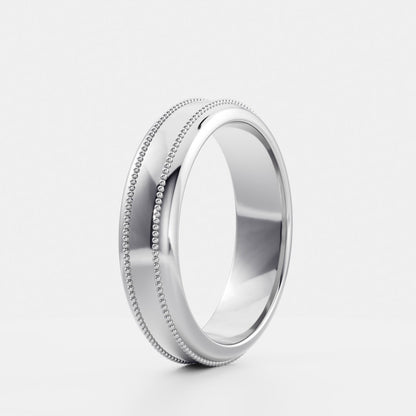 Brushed Milgrain-Detail Men's Gold Wedding Band