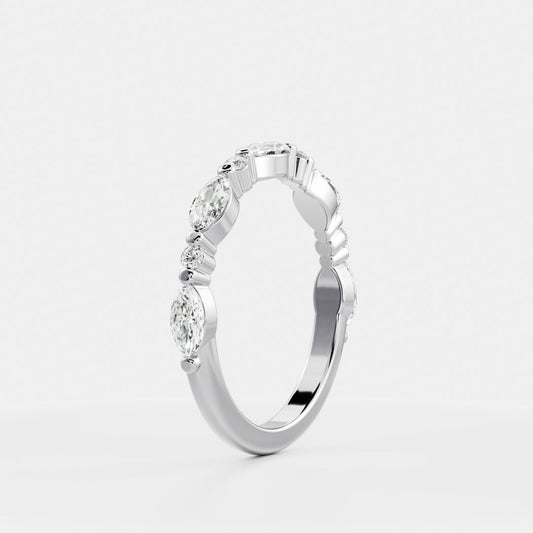 Stunning 0.20 CT Round & Marquise Moissanite Stones Alternative Diamond Wedding Bands