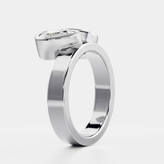 Stunning 1.5-2.5 CT Pear & Oval Moissanite Engagement Ring with Bezel with Two Stone Design