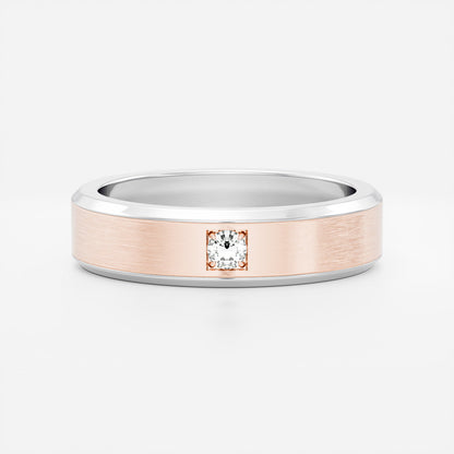 Round Brilliant Inlay Brushed Men's Gold Wedding Band