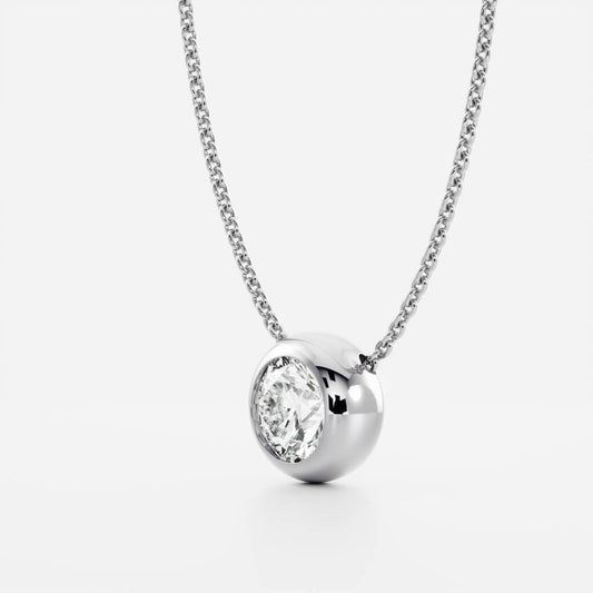 0.50 CT Round Moissanite Diamond Bezel Pendant Necklace in Solid Gold
