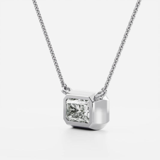 0.50 CT East West Radiant Moissanite Diamond Bezel Pendant Necklace in Solid Gold
