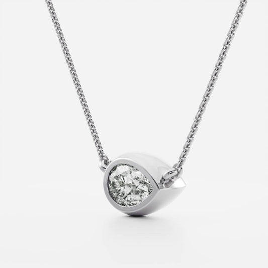 0.50 CT East West Pear Moissanite Diamond Bezel Pendant Necklace in Solid Gold