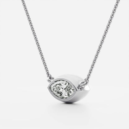 0.50 CT East West Marquise Moissanite Diamond Bezel Pendant Necklace in Solid Gold