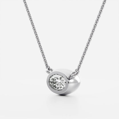 0.50 CT East West Oval Moissanite Diamond Bezel Pendant Necklace in Solid Gold