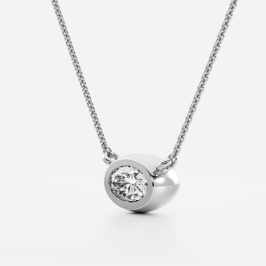 0.50 CT East West Oval Moissanite Diamond Bezel Pendant Necklace in Solid Gold