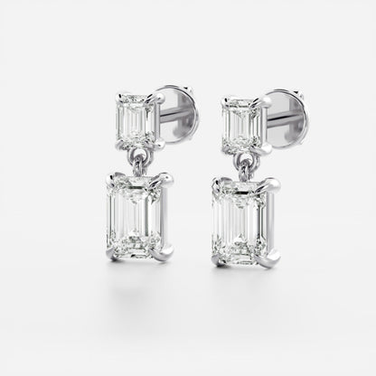 1.2 TCW Emerald Cut Moissanite Dangles Earrings in Gold