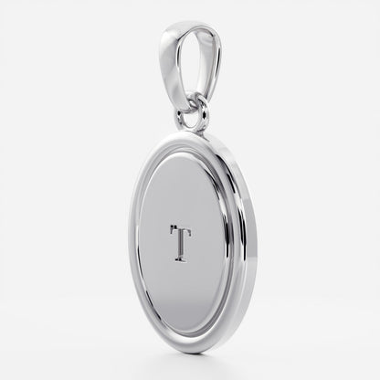 Oval Shape Letter Pendant Necklace in Solid Gold