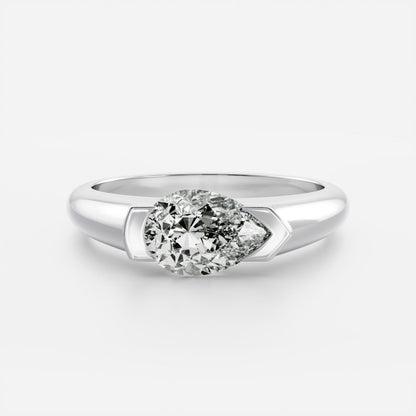 Pear Half Bezel Signet Men's Gold Wedding Band