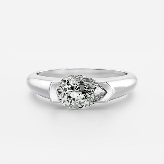 Pear Half Bezel Signet Men's Gold Wedding Band