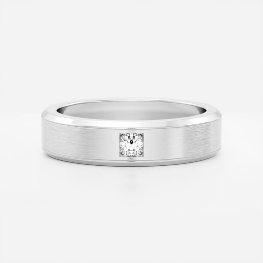Round Brilliant Inlay Brushed Men's Gold Wedding Band