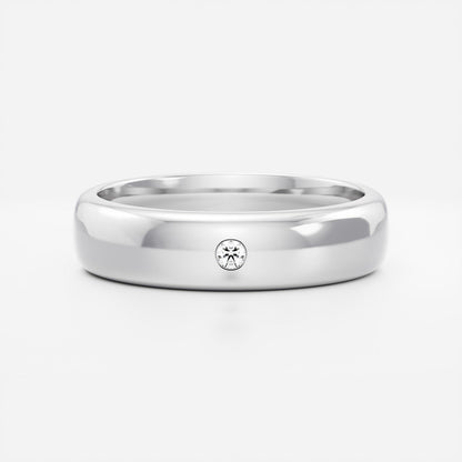 Round Brilliant Inlay Comfort Fit  Men's Gold Wedding Band