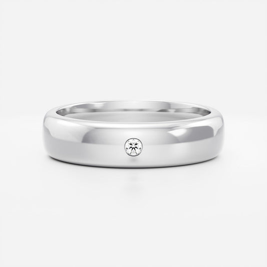 Round Brilliant Inlay Comfort Fit  Men's Gold Wedding Band
