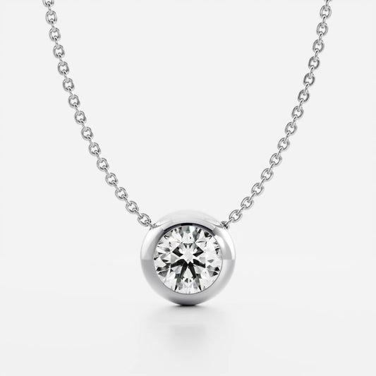 0.50 CT Round Moissanite Diamond Bezel Pendant Necklace in Solid Gold