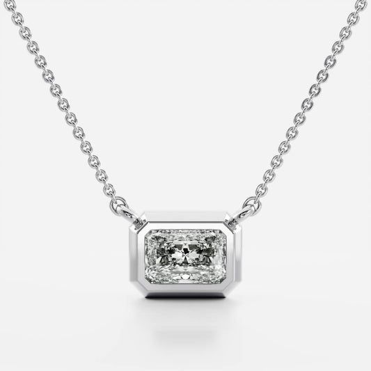 0.50 CT East West Radiant Moissanite Diamond Bezel Pendant Necklace in Solid Gold