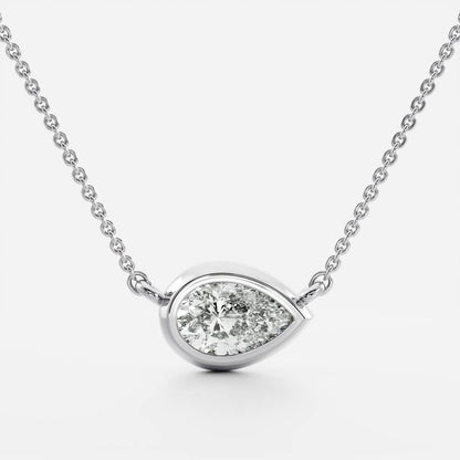 0.50 CT East West Pear Moissanite Diamond Bezel Pendant Necklace in Solid Gold