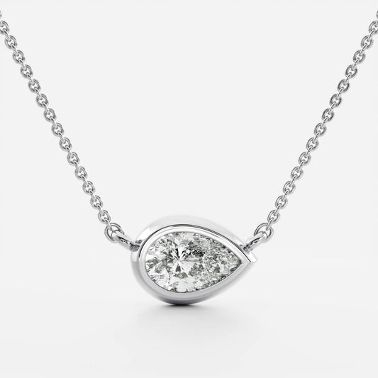 0.50 CT East West Pear Moissanite Diamond Bezel Pendant Necklace in Solid Gold