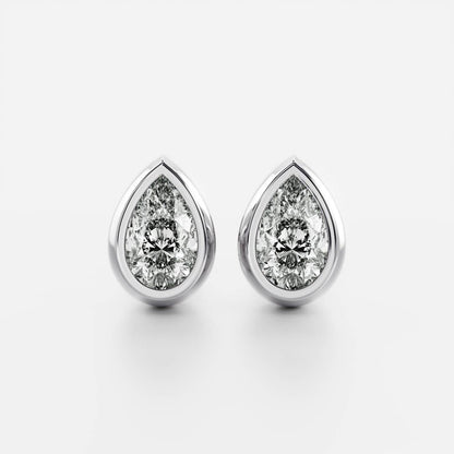 0.50 TCW Pear Cut Moissanite Bezel Stud Earrings in Gold