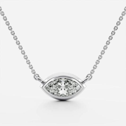 0.50 CT East West Marquise Moissanite Diamond Bezel Pendant Necklace in Solid Gold