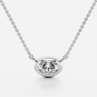 0.50 CT East West Oval Moissanite Diamond Bezel Pendant Necklace in Solid Gold