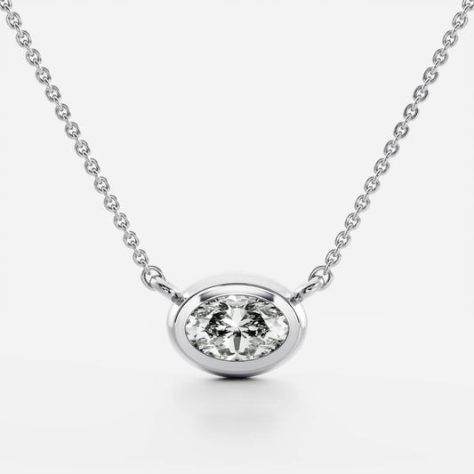 0.50 CT East West Oval Moissanite Diamond Bezel Pendant Necklace in Solid Gold
