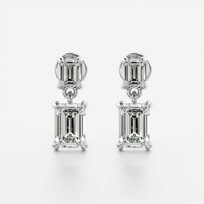1.2 TCW Emerald Cut Moissanite Dangles Earrings in Gold