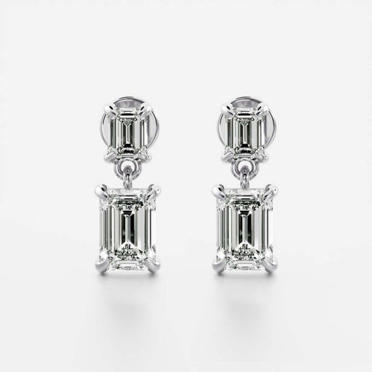 1.2 TCW Emerald Cut Moissanite Dangles Earrings in Gold