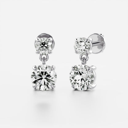 1.2 TCW Round Cut Moissanite Dangles Earrings in Gold