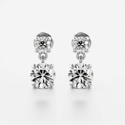 1.2 TCW Round Cut Moissanite Dangles Earrings in Gold