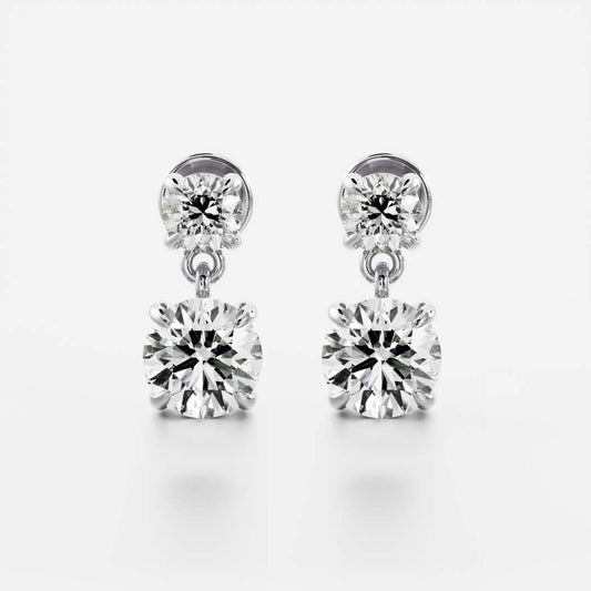 1.2 TCW Round Cut Moissanite Dangles Earrings in Gold