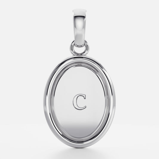 Oval Shape Letter Pendant Necklace in Solid Gold