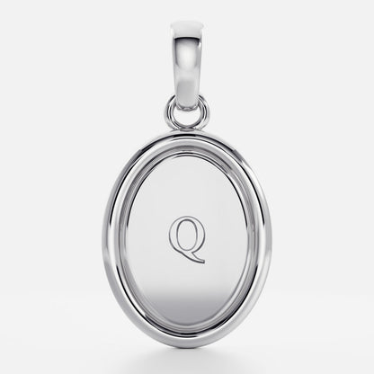 Oval Shape Letter Pendant Necklace in Solid Gold