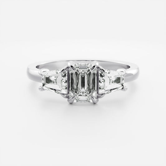 Stunning 1.0-2.0 CT Emerald Moissanite Engagement Ring with Three Stone Design