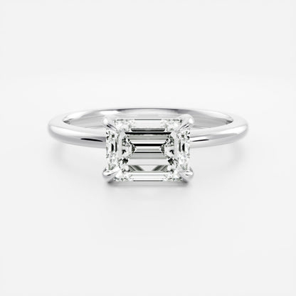 Stunning 2.0-3.0 CT East West Emerald Moissanite Engagement Ring with Solitaire Design