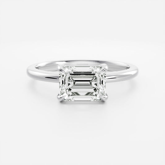 Stunning 2.0-3.0 CT East West Emerald Moissanite Engagement Ring with Solitaire Design
