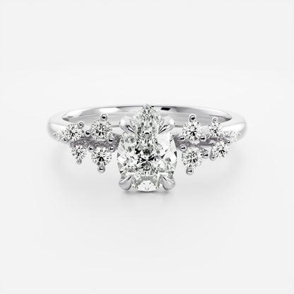 Stunning 1.0-2.0 CT Pear Moissanite Engagement Ring with Cluster Design